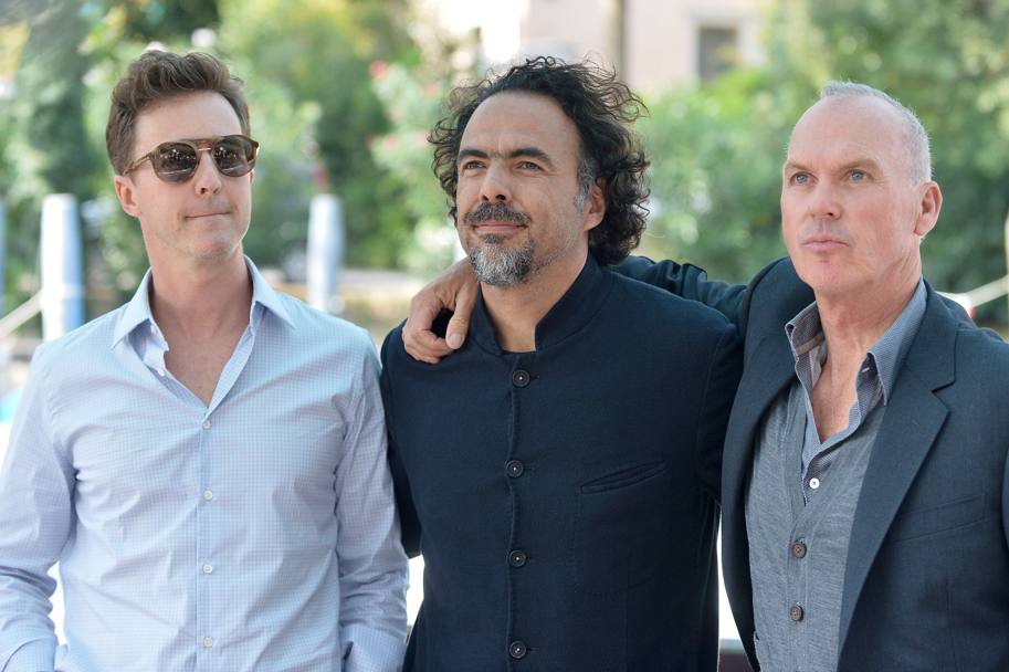 Da sinistra: l&#39;attore Edward Norton, il regista messicano Alejandro Inarritu e l&#39;attore Michael Keaton, cast di 